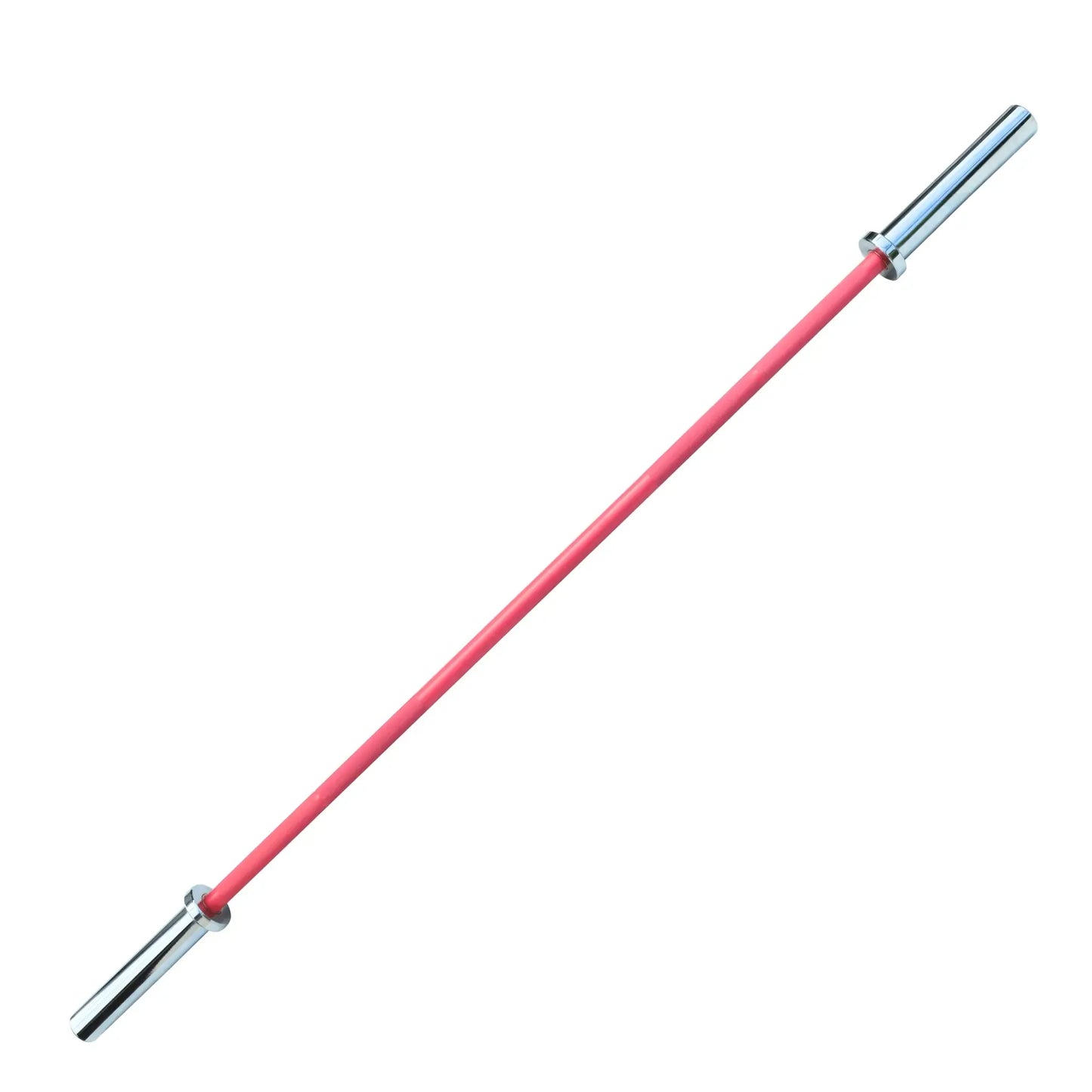 8kg Olympic training barbell with pink aluminum shaft and chrome sleeves.