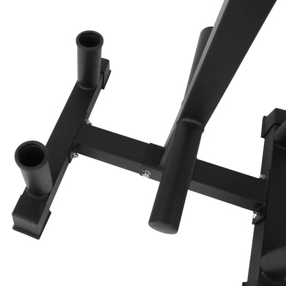 Black heavy-duty steel barbell storage rack with multiple vertical posts for Olympic bumper plates.