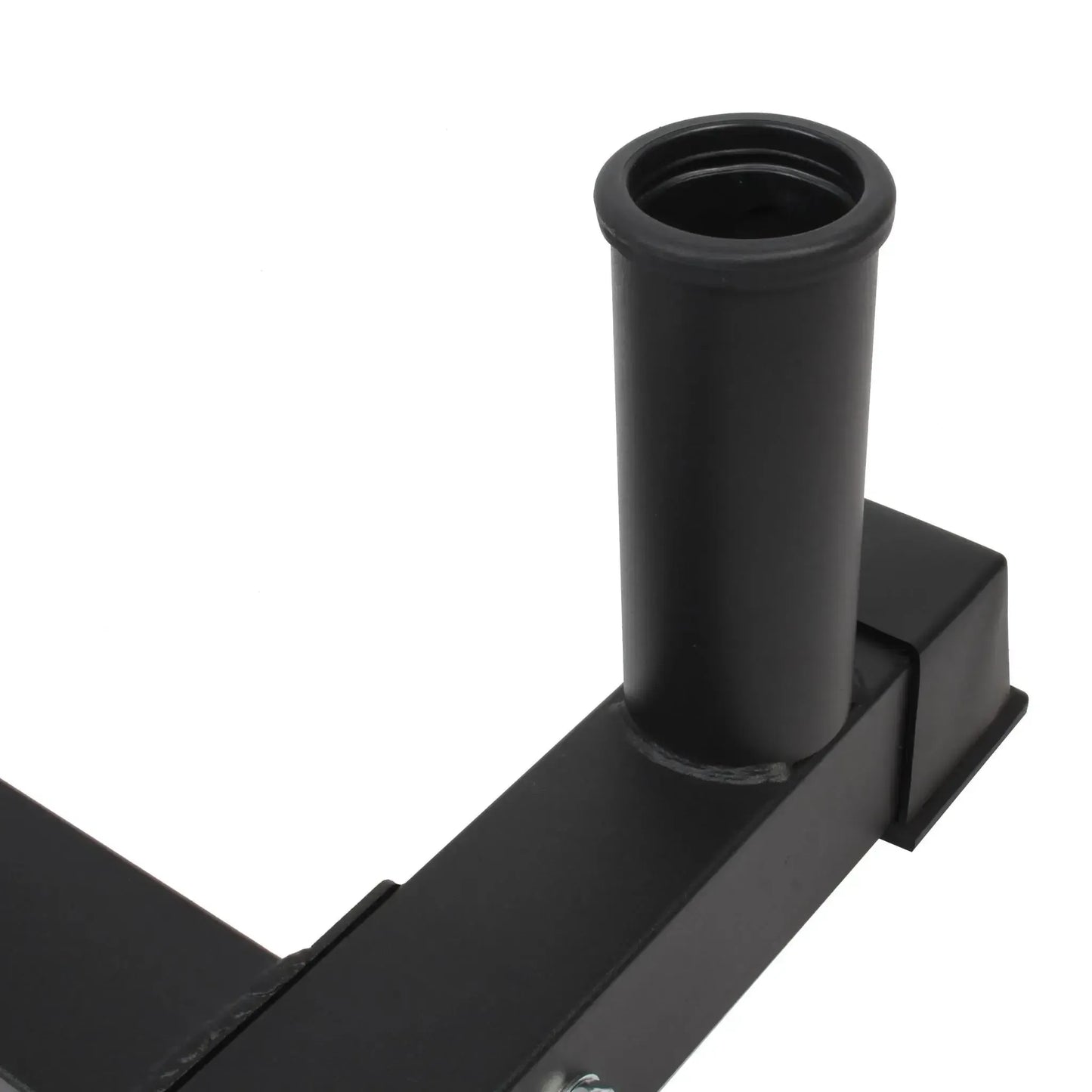 Black heavy-duty steel tubular rack post for Olympic bumper plate storage.