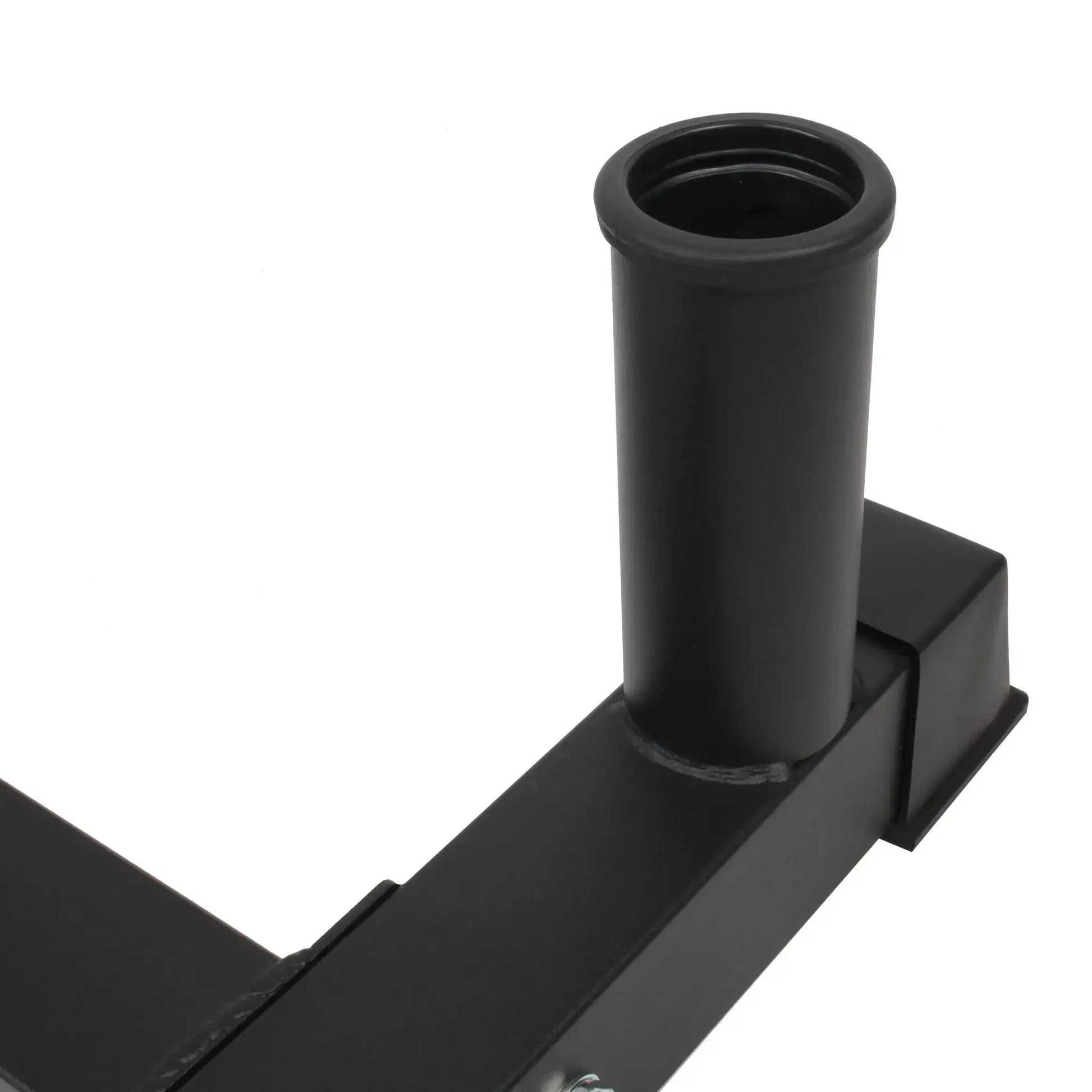 Black heavy-duty steel tubular rack post for Olympic bumper plate storage.