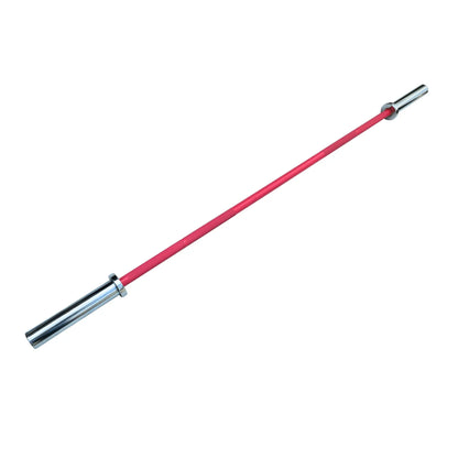 Pink lightweight aluminium Olympic barbell with shiny silver sleeves for training.